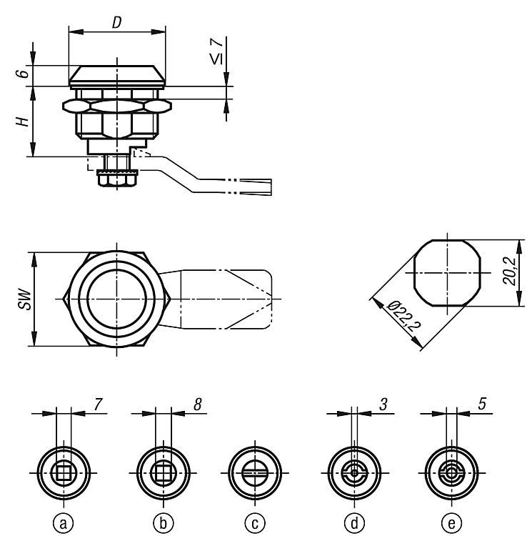 Quarter Turn Lock. 7mm Square Lock. 18.5mm Height. Zinc.