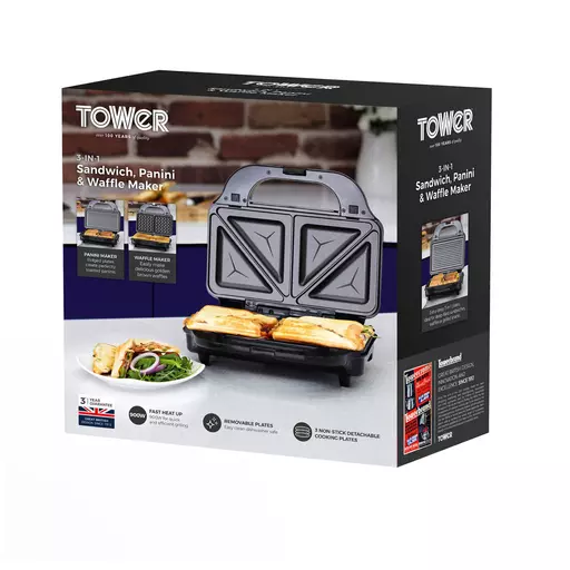 Buy Tower T27032RG 3-in-1 2 Portion Sandwich Toaster - Rose Gold, Sandwich  toasters