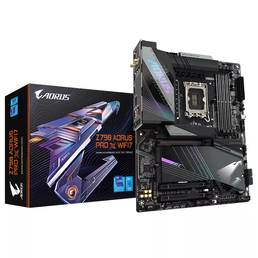 Gigabyte Z790 AORUS PRO X WIFI7 Motherboard - Supports Intel Core 14th Gen CPUs, 18+1+2 phases VRM, up to 8266MHz DDR5 (OC), 1xPCIe 5.0 + 4xPCIe 4.0 M.2, Wi-Fi 7, 5GbE LAN, USB 3.2 Gen 2