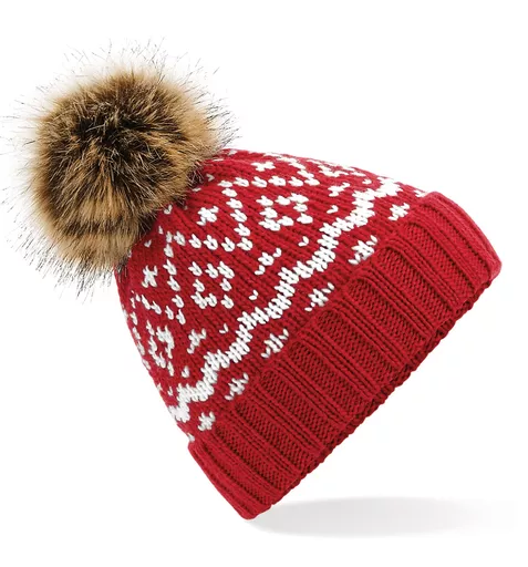 Fair Isle Faux Fur Pop Pom Beanie