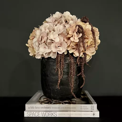 Rust & Blush Hydrangea in Matt Black Pot