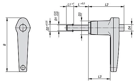 Ball Lock Pin With L Grip. 10mm Pin Diameter. 70mm Clamping Length. Stainless Steel.