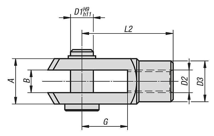 Fork Joint With Snap On Pin. Left Hand Thread. M5 Thread. 10mm Radius. Stainless Steel.