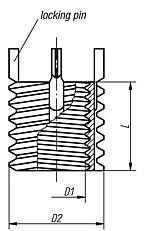 Threaded Insert. Standard. M10 Internal Thread. M14x1.5 External Thread. Stainless Steel.