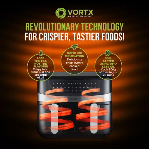 Tower Vortx 9L Dual Basket Air Fryer with 10 One-Touch Presets