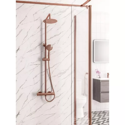Modern Round Thermostatic Shower Pole - Brushed Bronze