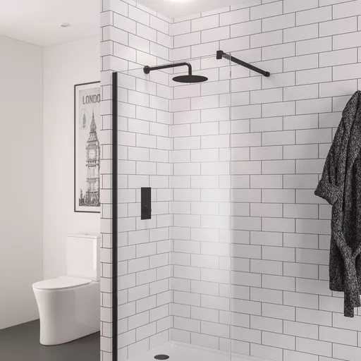 Vantage 2000 Easy Clean 2000x1300mm Walk-In Shower Panel - Matt black