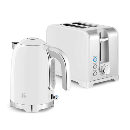 Swan White Solace Kitchen Set, 1.7L Kettle & 2 Slice Toaster