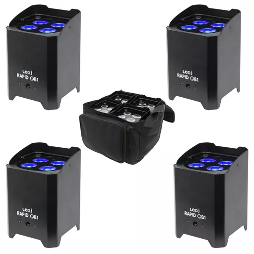 LEDJ Rapid QB1 RGBW Battery LED Par x4 with Padded Gear Bag Bundle