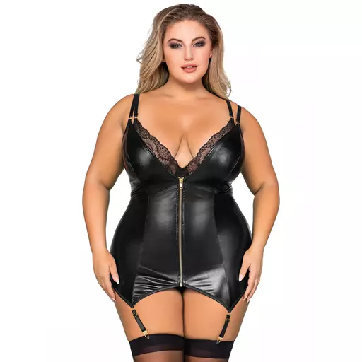 sexy wet look basque zip up lingerie suspenders garters size 8 10 12 14 16 18 20 22 XL XXL XXXL plus medium large