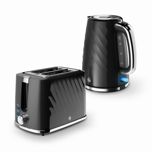 Swan Windsor Kitchen Set, 1.7L Kettle & 2 Slice Toaster in Black