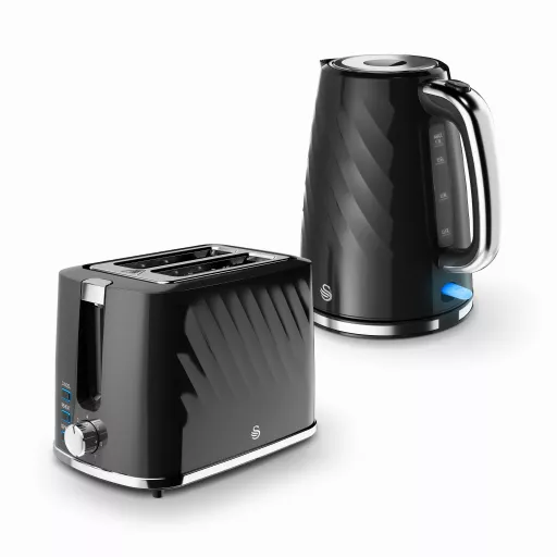 Swan Windsor Kitchen Set, 1.7L Kettle & 2 Slice Toaster in Black
