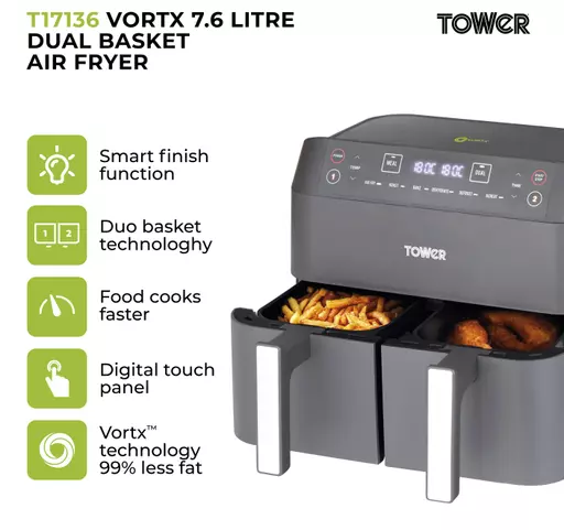 Tower Vortx 8L Dual Basket Air Fryer T17097 Expert, 52% OFF