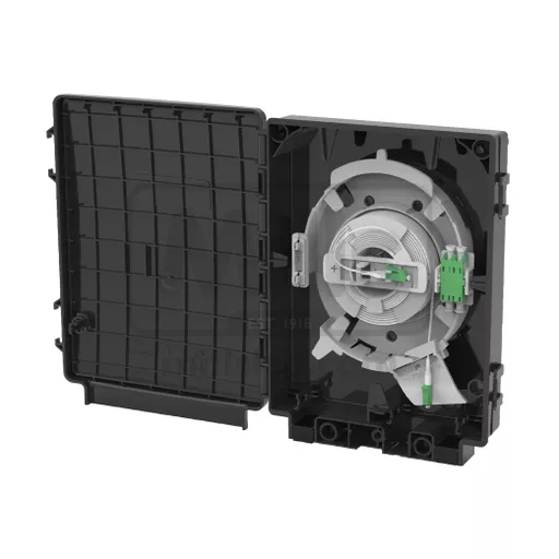 Black Connectorised Customer Wall Box (CCWB) with Pre-terminated LC/APC Spool