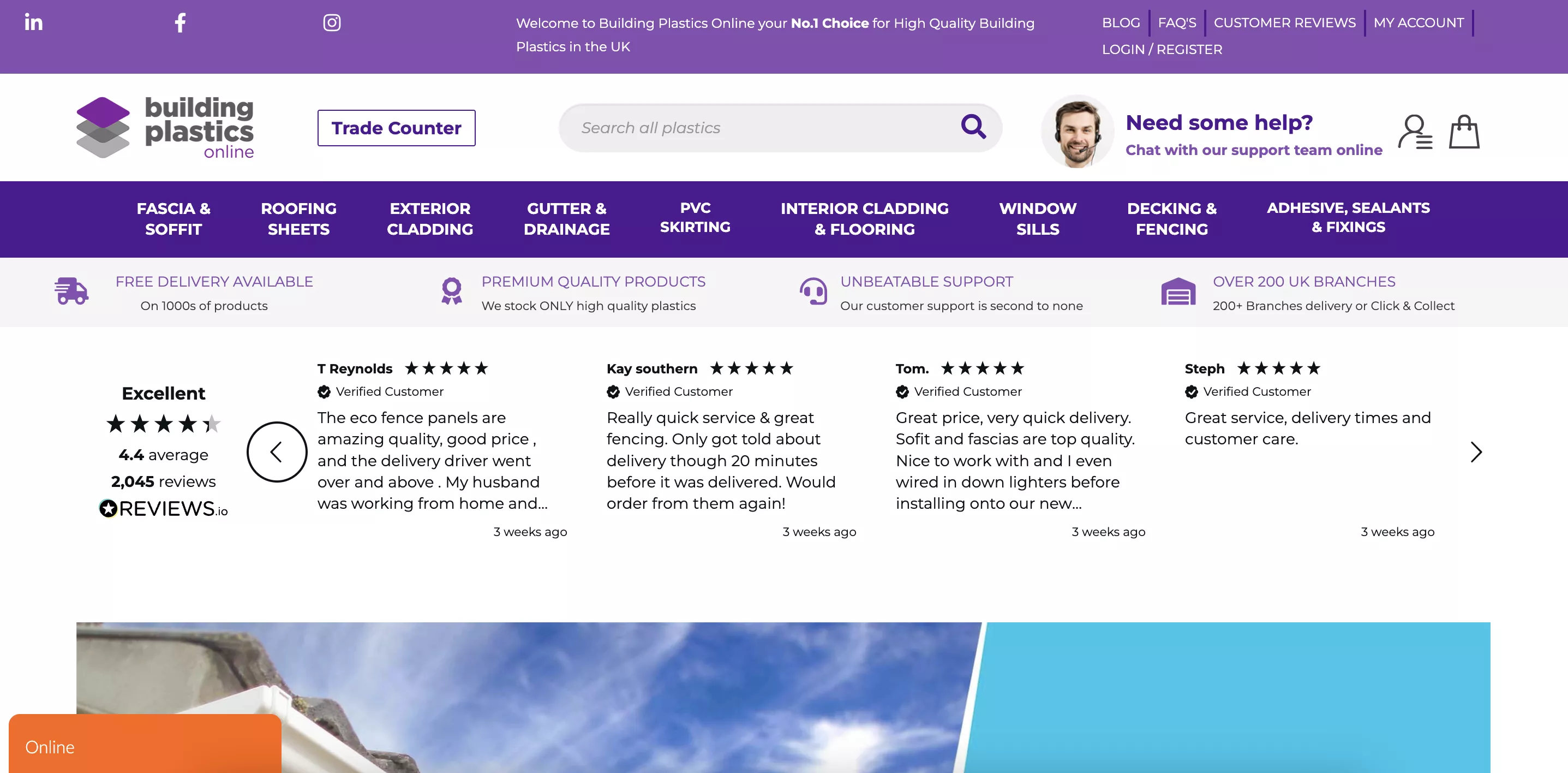 screenshot of Building Plastics Online homepage