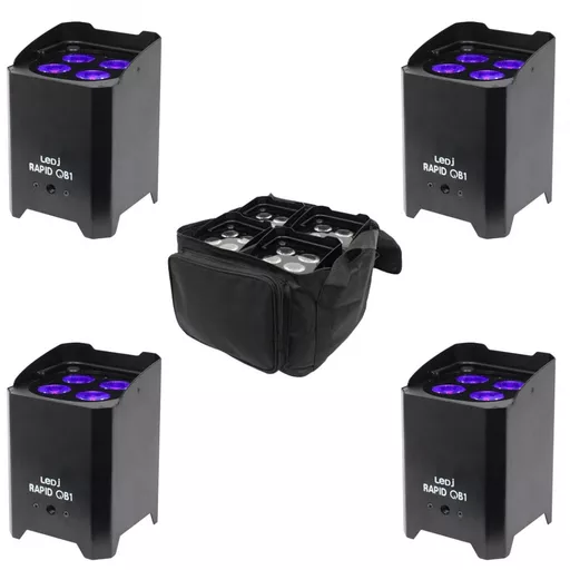 LEDJ Rapid QB1 HEX IP LED Par x4 with Padded Gear Bag Bundle