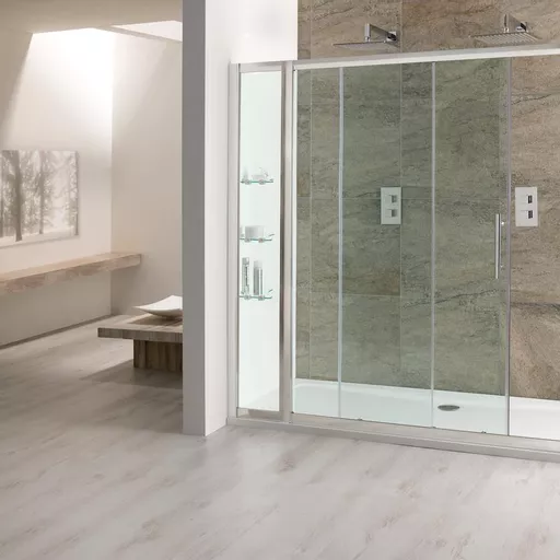 Volente 1850mm x 300mm Inline Shower Panel with Shelves - Chrome