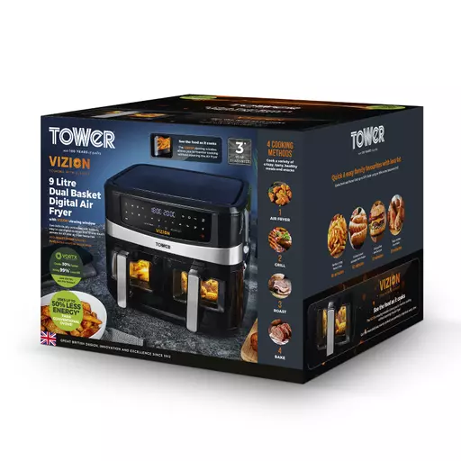 Tower Vortx 9L Dual Basket Air Fryer - Black