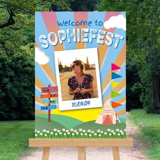 Personalised Festival Camp Photo Birthday Sign