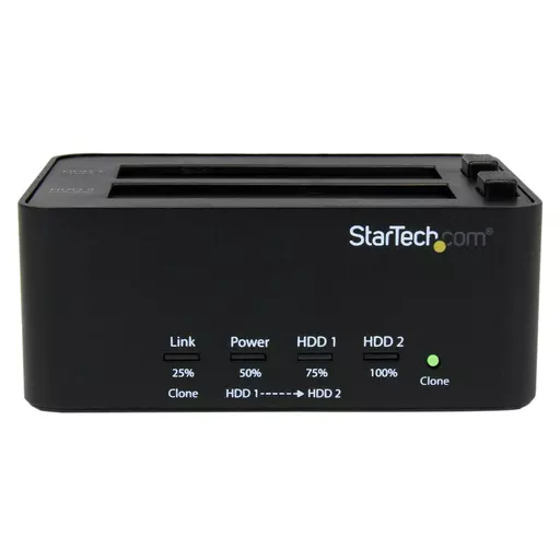 StarTech.com Dual Bay Hard Drive Duplicator and Eraser, Standalone SATA HDD/SSD Cloner/Copier, USB 3.0 to SATA Docking Station, Hard Drive Duplicator and Sanitizer Dock, Toolless / Top-Loading Design