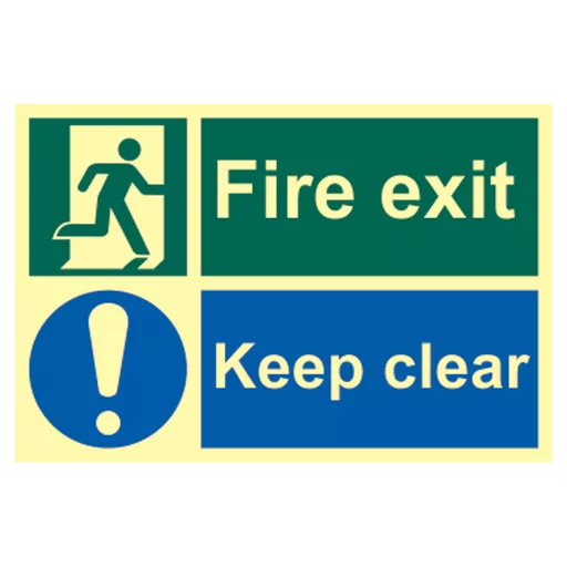 ASEC `Fire Escape Keep Clear` Sign Photoluminescent 300mm x 200mm