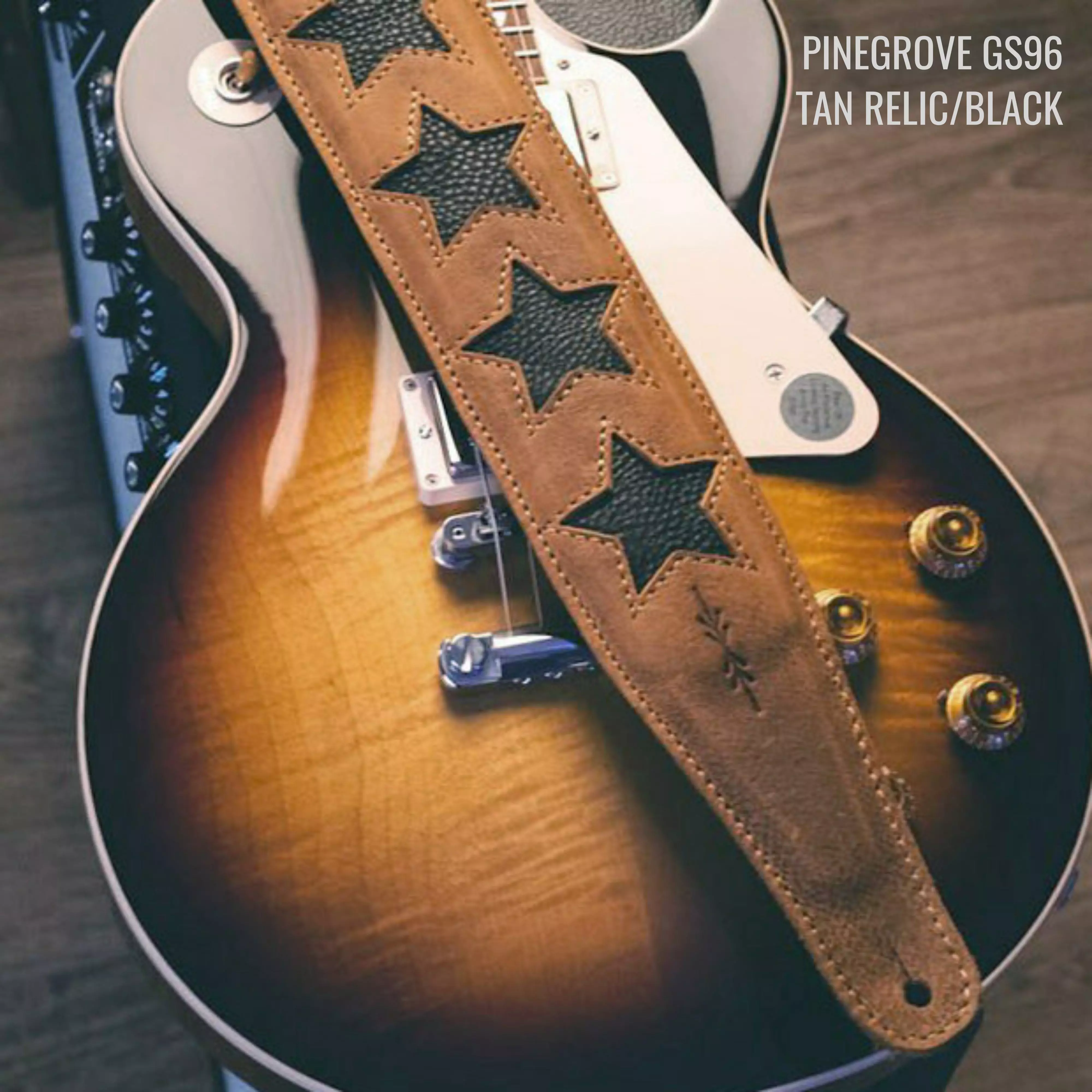 Pinegrove GS96 relic tan black stars guitar strap ANNO.jpg