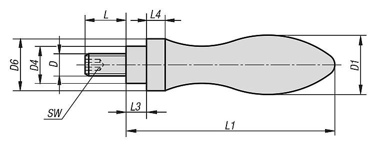 Machine Handle Revolving. M6 Thread. 54.5mm Handle Length. Aluminium.