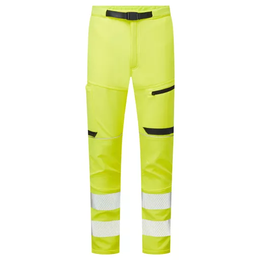 SYH-402-System-Hi-Vis-Yellow-Navy-Eco-Stretch-Softshell-Trousers-Front With Segmented Tape.png