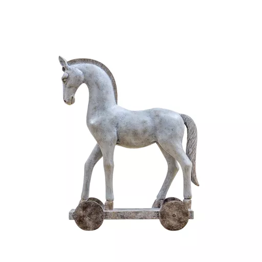 SOLD OUT -  White Wooden Horse on Wheels  -