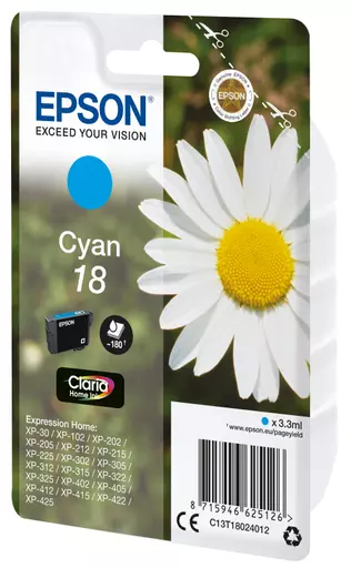 Epson C13T18024012/18 Ink cartridge cyan, 180 pages 3ml for Epson XP 30