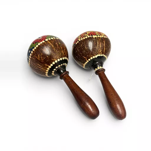 Pair of hand painted wooden Mexican maracas