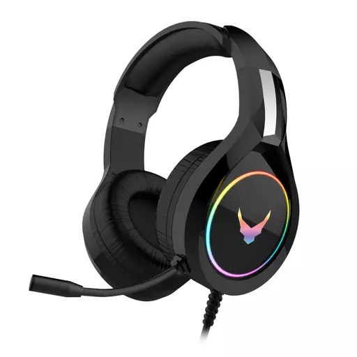 Varr Pro Gaming Headset with RGB Backlight, Microphone Boom, Audio Control, Noise Cancelling, Powerful 30mW speakers, uses 3.5mm for sound output and USB-A port for powering the backlight only, Integrated 2.2m cable, Black